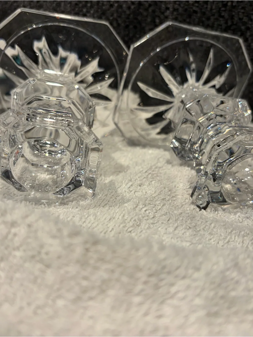 Clear Crystal Glass Candlestick Holders - Pair